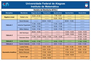 Está disponível o horário de monitoria do semestre 2018.2