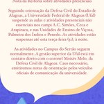 Nota da Reitoria sobre atividades presenciais