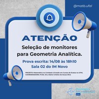 Reabertura da Seleção de Monitores de Geometria Analítica na UFAL: Prova Hoje